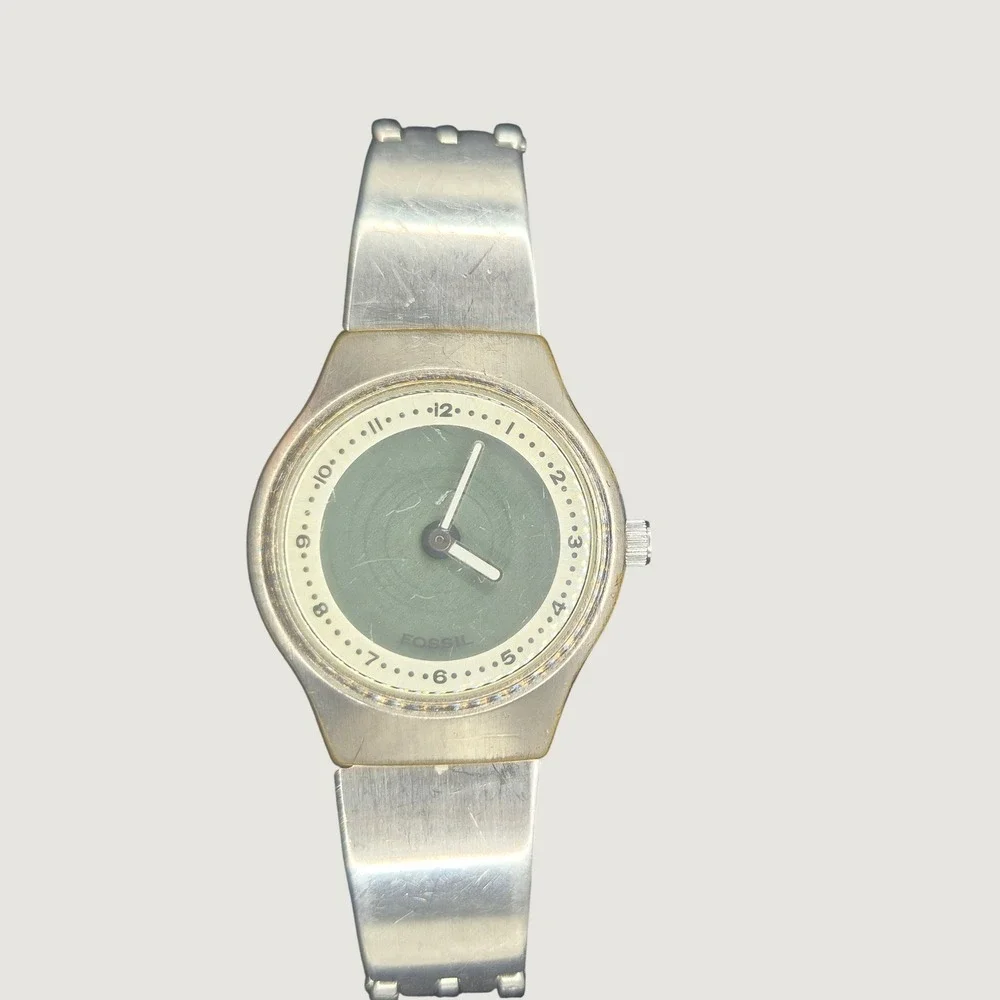 Fossil Mens Watch Stainless Steel Green Dial Quartz Watch JR7859 Needs Battery